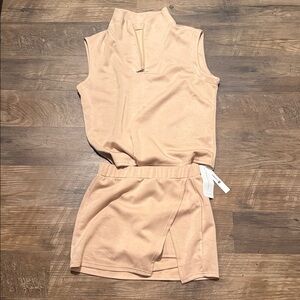 Fisoew Sleeveless Zip-Neck Top and Skort Set in Light khaki